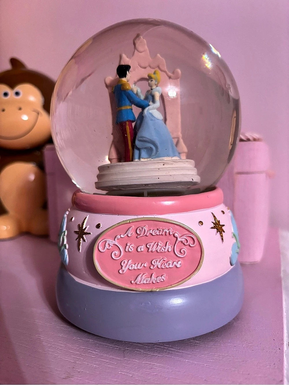 Disney Cinderella Snow Globe Music Box Princess Musical Snow Globe Pink Purple